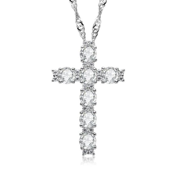 Certified 2.1 ct. t.w. Moissanite Diamond Holy Cross Necklace NEW - Picture 6 of 11